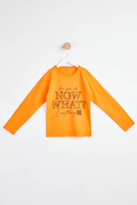 Kız Çocuk Oranj Uzun Kol Baskılı sweatshirt - 24263 - 1