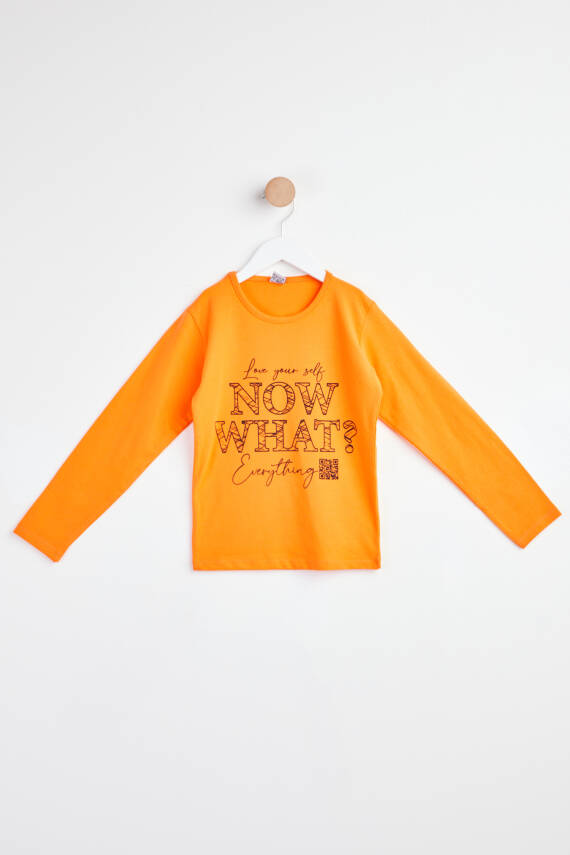 Kız Çocuk Oranj Uzun Kol Baskılı sweatshirt - 24263 - 1