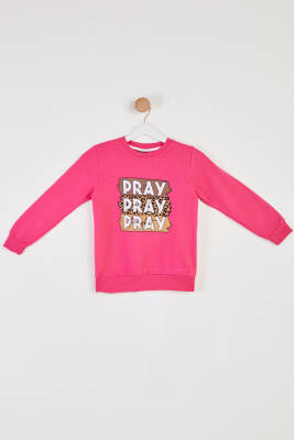 Kız Çocuk Pembe Baskılı Sweatshirt - 26442 