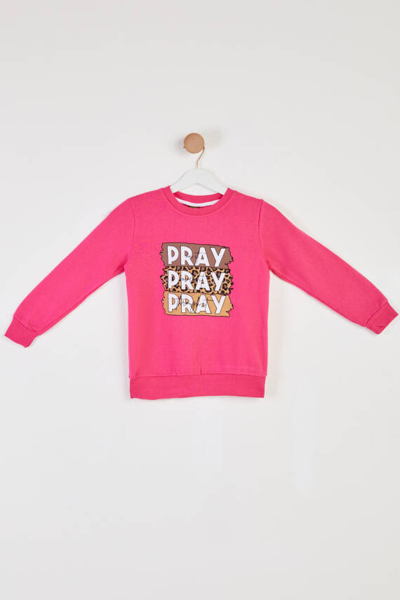 Kız Çocuk Pembe Baskılı Sweatshirt - 26442 - 1