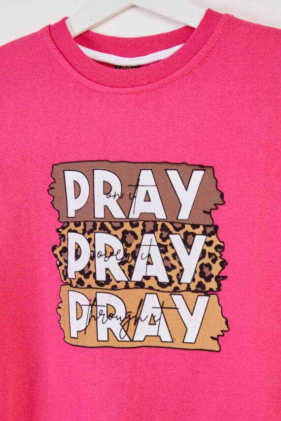 Kız Çocuk Pembe Baskılı Sweatshirt - 26442 - 2