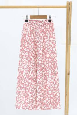 Kız Çocuk Pembe Çiçek Desenli Pantolon - 27308 