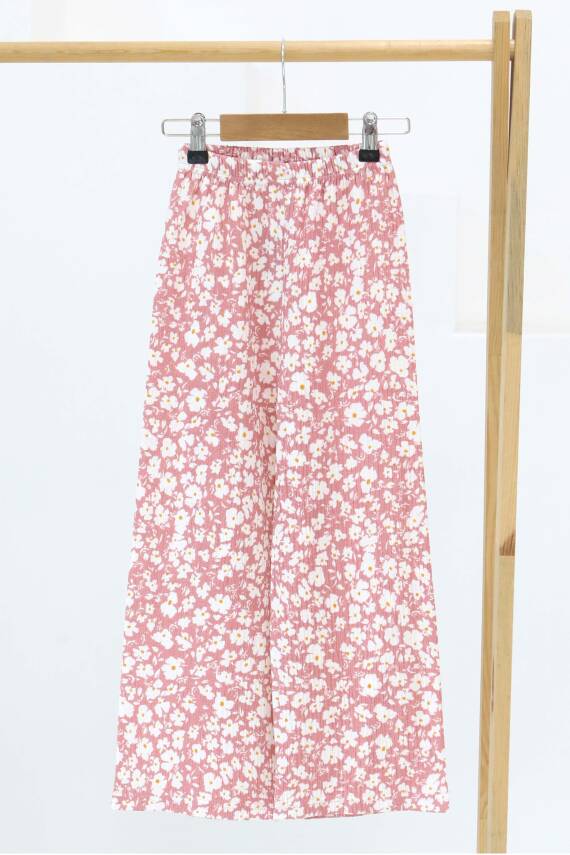 Kız Çocuk Pembe Çiçek Desenli Pantolon - 27308 - 1