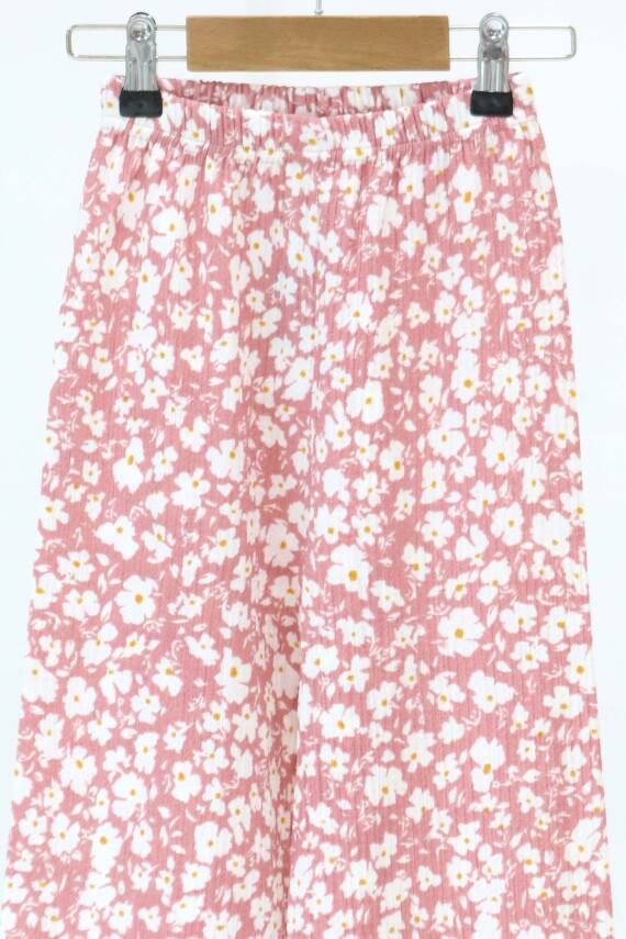 Kız Çocuk Pembe Çiçek Desenli Pantolon - 27308 - 2
