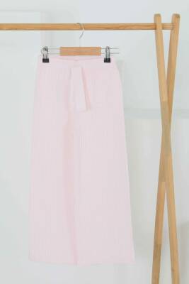 Kız Çocuk Pembe Çizgili Beli Lastikli Pantolon - 27448 