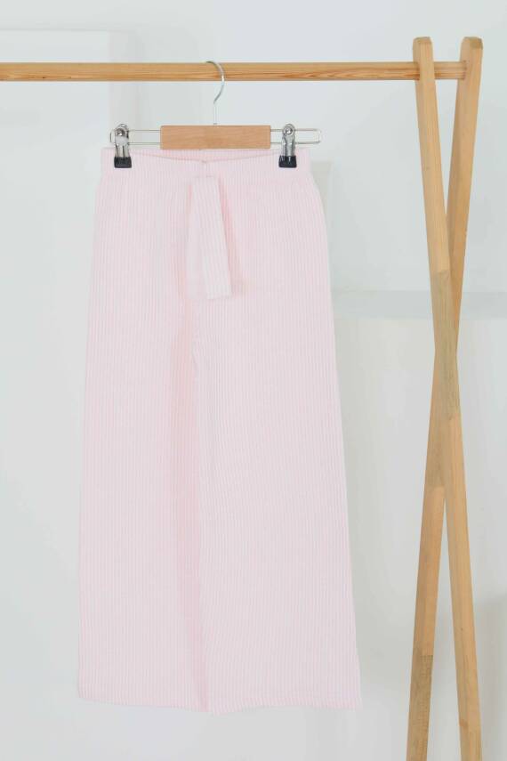 Kız Çocuk Pembe Çizgili Beli Lastikli Pantolon - 27448 - 1