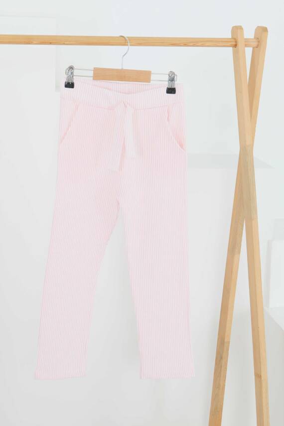 Kız Çocuk Pembe Çizgili Cepli Pantolon - 27450 - 1