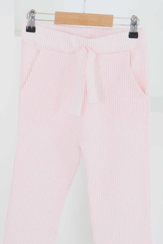 Kız Çocuk Pembe Çizgili Cepli Pantolon - 27450 - 2