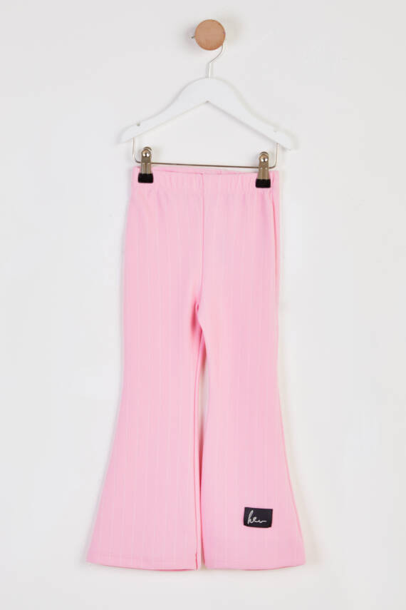 Kız Çocuk Pembe Çizgili İspanyol Paça Pantolon - 26466 - 1