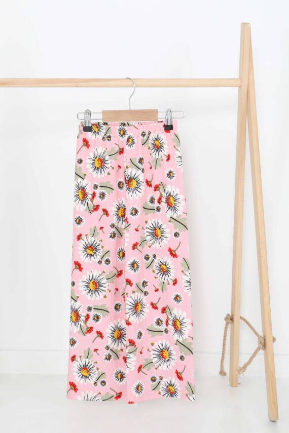 Kız Çocuk Pembe Desenli Pantolon - 27377 - 1