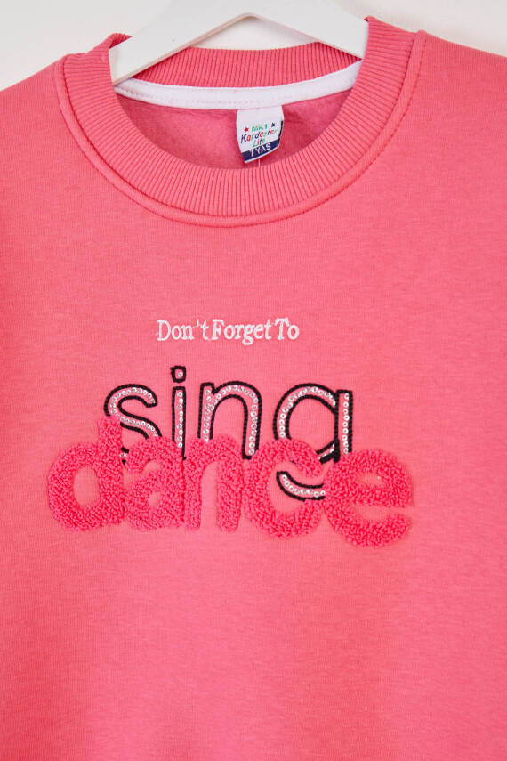 Kız Çocuk Pembe Nakışlı Sweatshirt - 26457 - 2