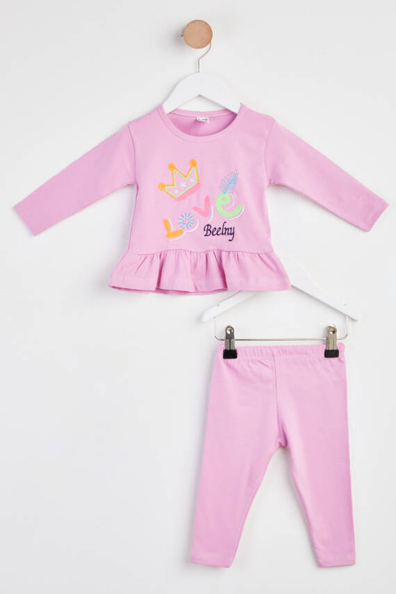 Kız Çocuk Pembe Nakışlı Takımı - 24290 - 1