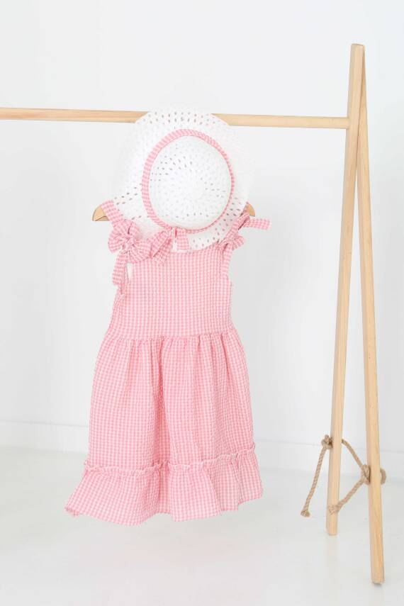 Kız Çocuk Pembe Şapkalı Elbise - 27050 - 1