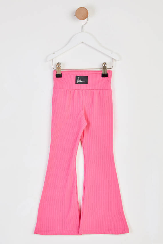 Kız Çocuk Pembe Şardonlu İspanyol Paça Pantolon - 26467 - 1