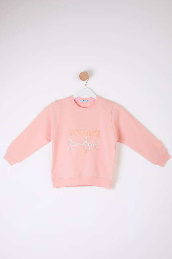 Kız Çocuk Pudra Beautiful Sweatshirt - 26105 - 1