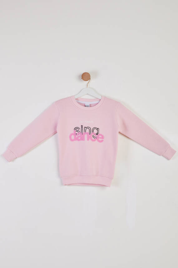 Kız Çocuk Pudra Nakışlı Sweatshirt - 26457 - 1