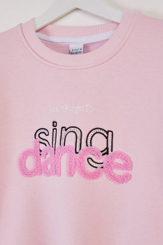 Kız Çocuk Pudra Nakışlı Sweatshirt - 26457 - 2