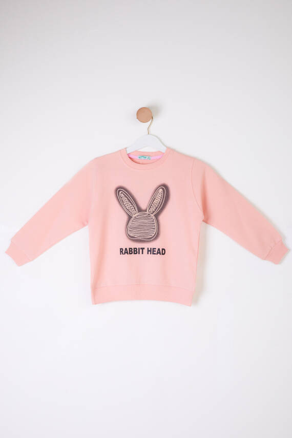 Kız Çocuk Pudra Tavşan Sweatshirt - 26101 - 1