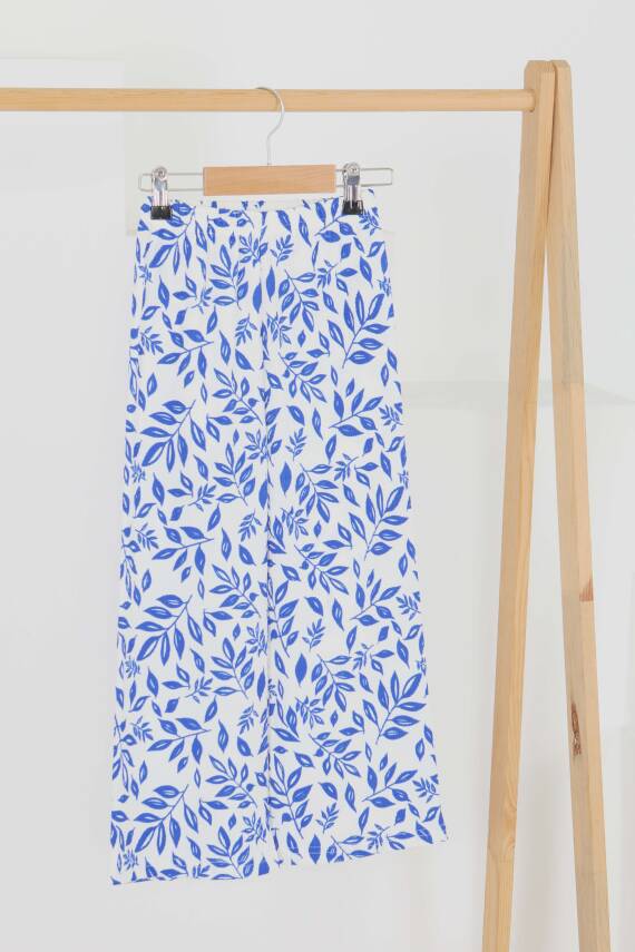 Kız Çocuk Saks Çiçek Desenli Pantolon - 27499 - 1