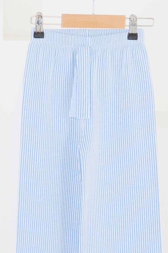Kız Çocuk Saks Çizgili Beli Lastikli Pantolon - 27448 - 2