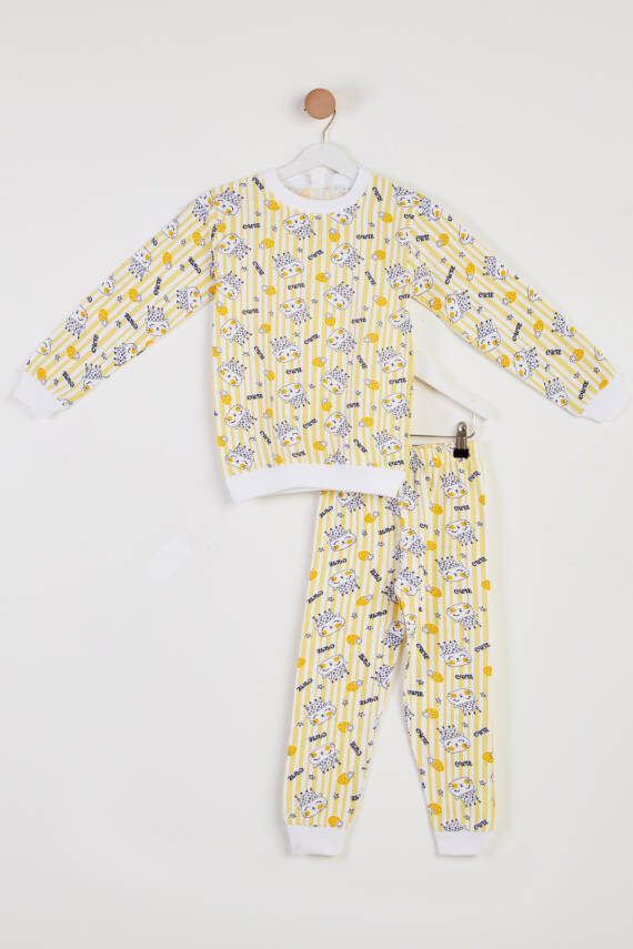 Kız Çocuk Sari Baskılı Pijama Takımı - 26449 - 1