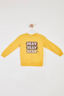 Kız Çocuk Sari Baskılı Sweatshirt - 26442 - 1