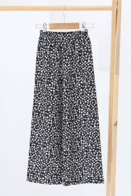 Kız Çocuk Siyah Çiçek Desenli Pantolon - 27307 