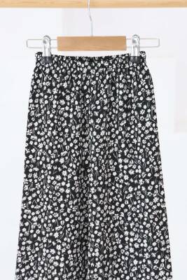 Kız Çocuk Siyah Çiçek Desenli Pantolon - 27307 - 2