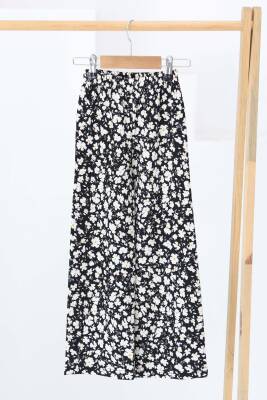 Kız Çocuk Siyah Çiçek Desenli Pantolon - 27308 