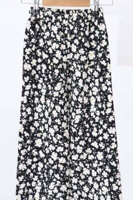 Kız Çocuk Siyah Çiçek Desenli Pantolon - 27308 - 2