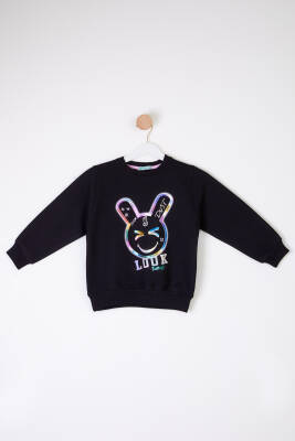 Kız Çocuk Siyah Gülen Yüz Sweatshirt - 26107 