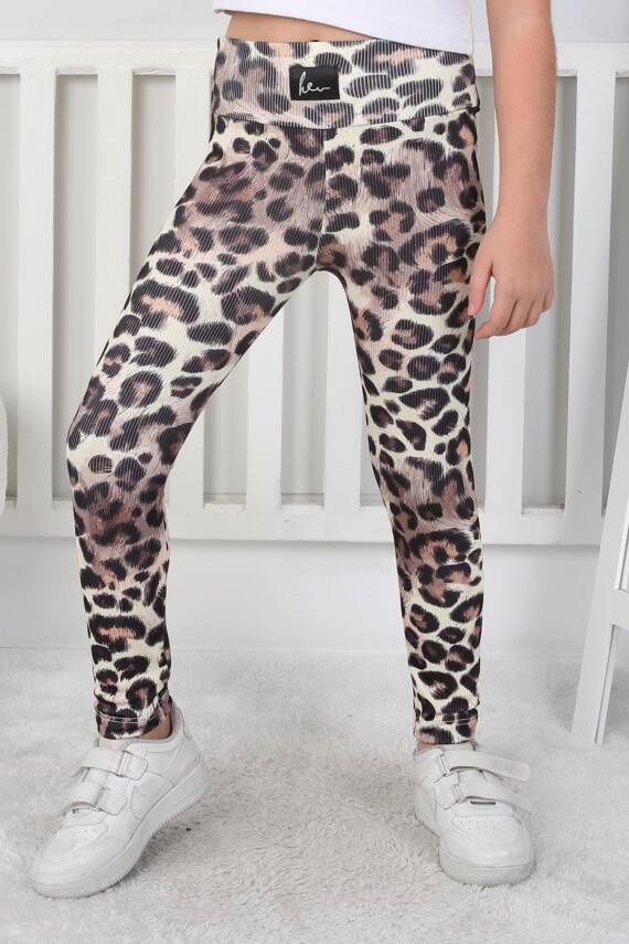 Kız Çocuk Siyah Leopar Desenli Tayt - 26798 - 1