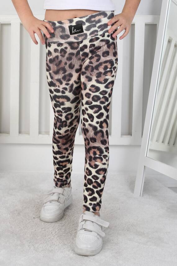 Kız Çocuk Siyah Leopar Desenli Tayt - 26798 - 2