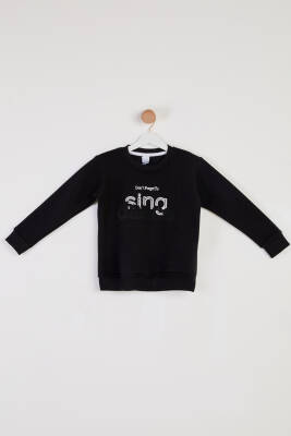Kız Çocuk Siyah Nakışlı Sweatshirt - 26457 