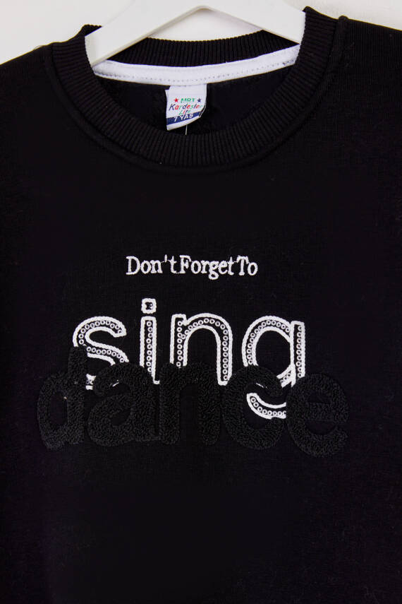 Kız Çocuk Siyah Nakışlı Sweatshirt - 26457 - 2