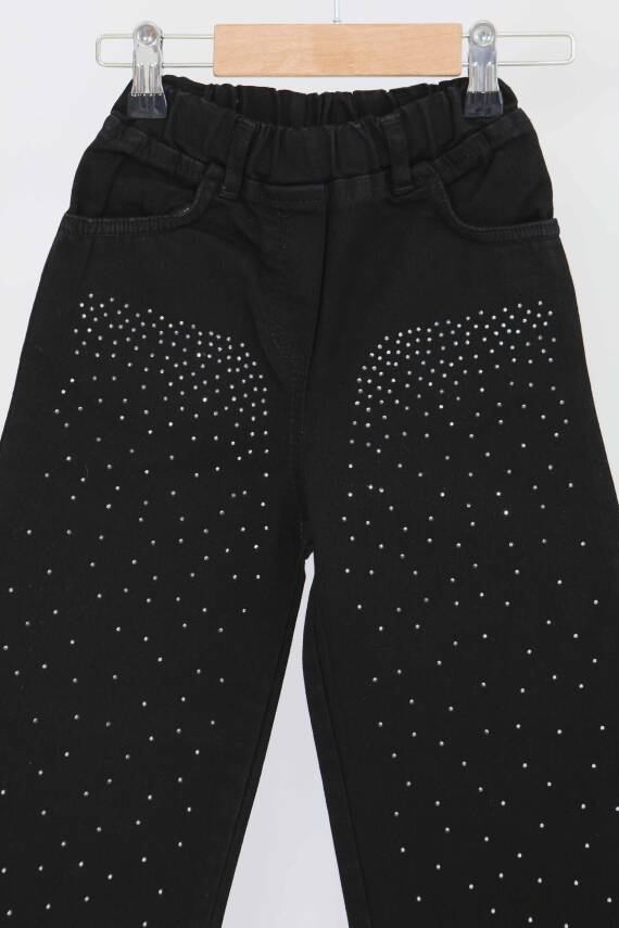 Kız Çocuk Siyah Taşlı Kot Pantolon - 27458 - 2