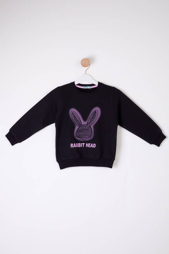Kız Çocuk Siyah Tavşan Sweatshirt - 26101 - 1