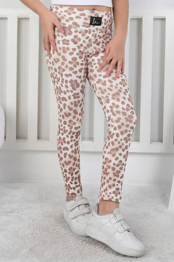 Kız Çocuk Vizon Leopar Desenli Tayt - 26802 - 1