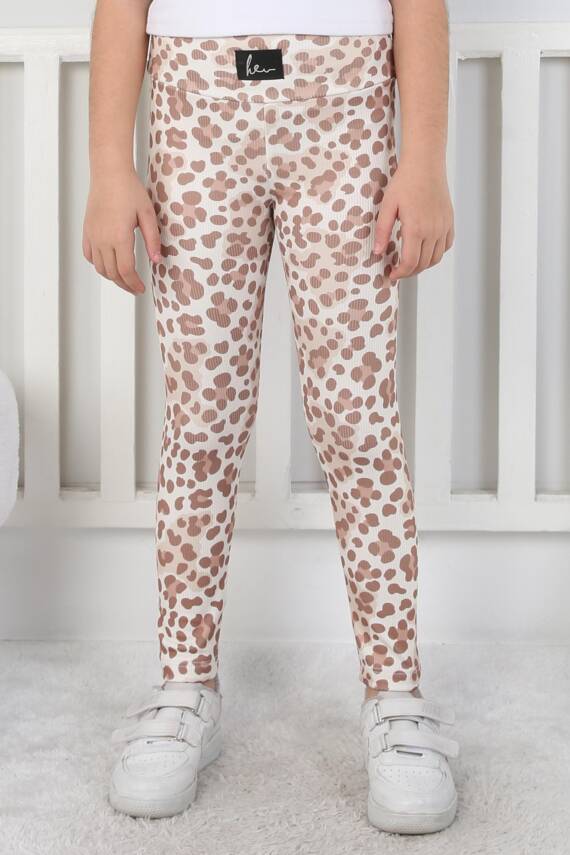 Kız Çocuk Vizon Leopar Desenli Tayt - 26802 - 2
