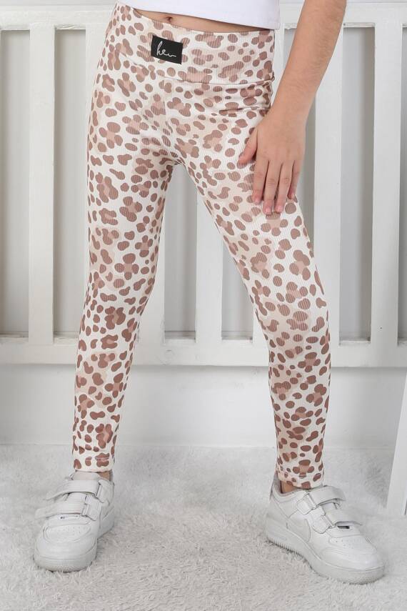 Kız Çocuk Vizon Leopar Desenli Tayt - 26802 - 3