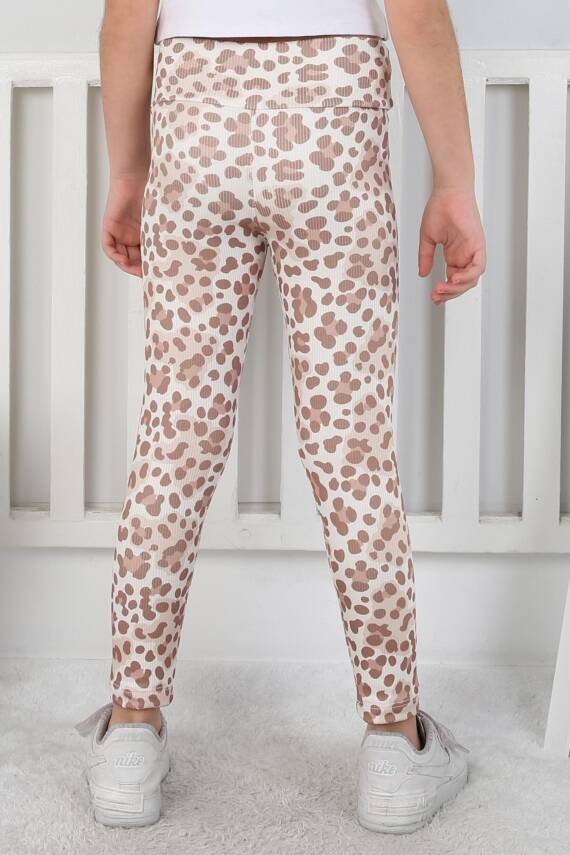 Kız Çocuk Vizon Leopar Desenli Tayt - 26802 - 4
