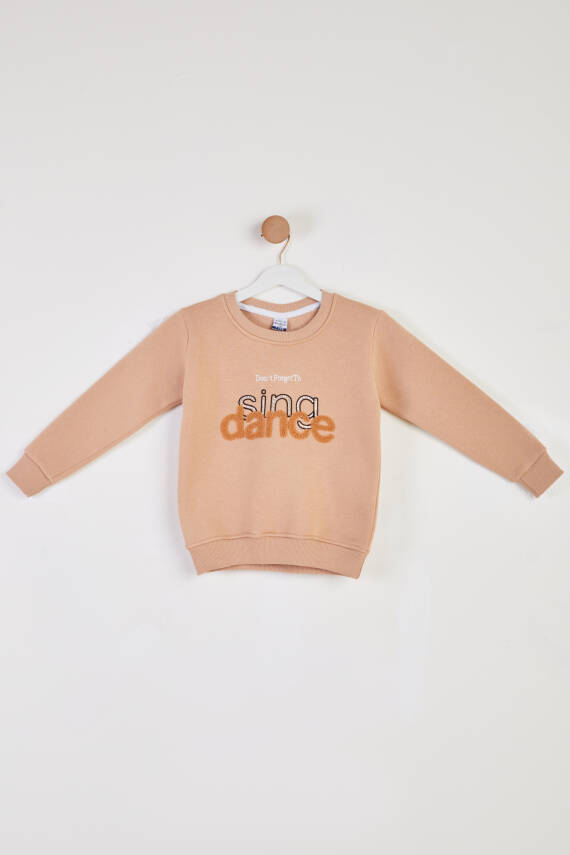 Kız Çocuk Vizon Nakışlı Sweatshirt - 26457 - 1