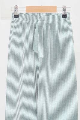 Kız Çocuk Zümrüt Çizgili Beli Lastikli Pantolon - 27448 - 2