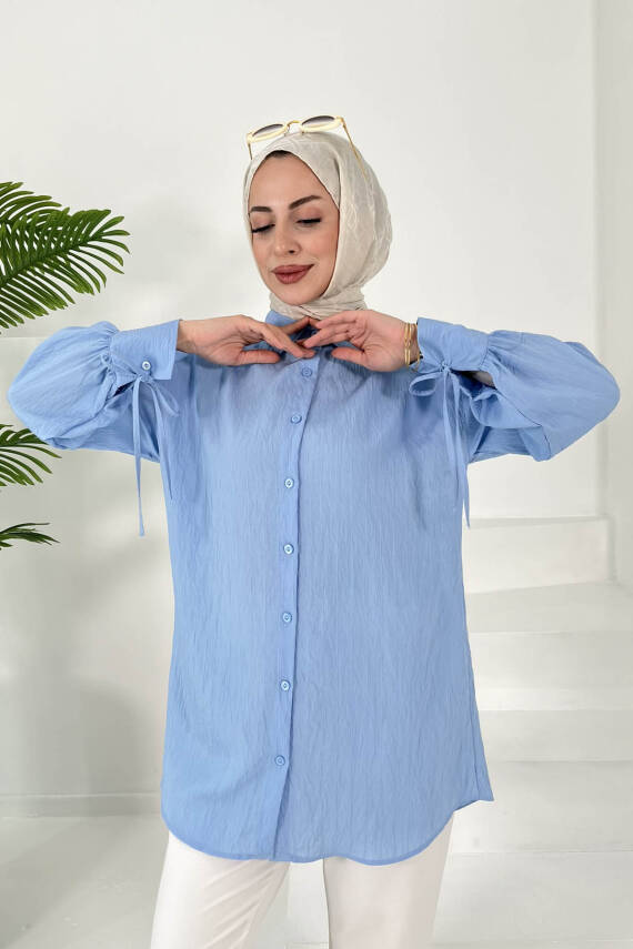Kolları Bağcık Detaylı Tunik Bebe Mavi - 27001 - 1