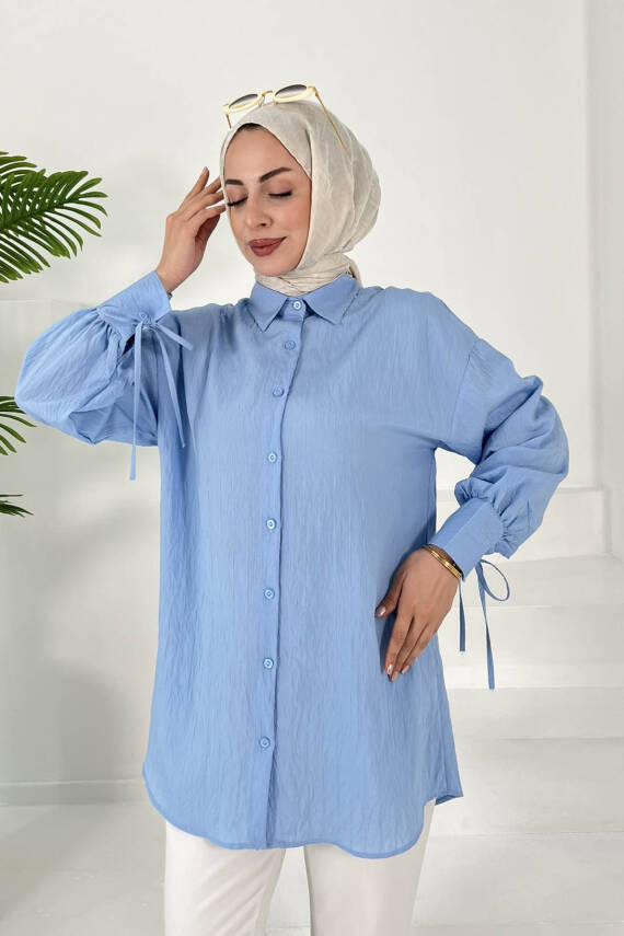 Kolları Bağcık Detaylı Tunik Bebe Mavi - 27001 - 4