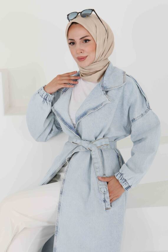 Kot Kuşaklı Trençkot Buz Mavi - 27444 - 3