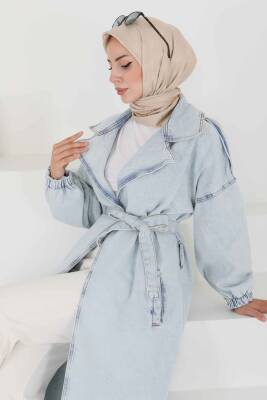 Kot Kuşaklı Trençkot Buz Mavi - 27444 - 5