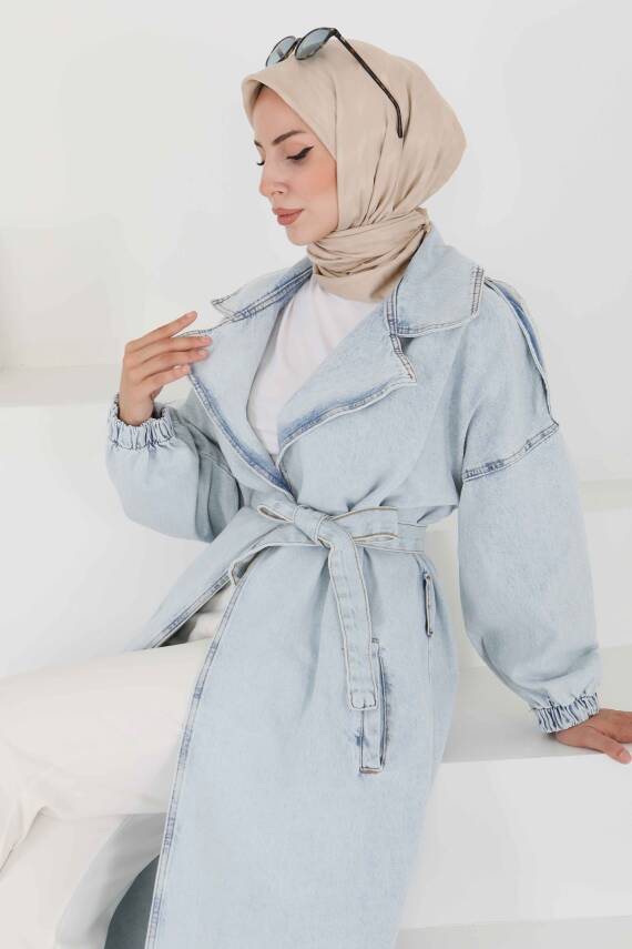 Kot Kuşaklı Trençkot Buz Mavi - 27444 - 5