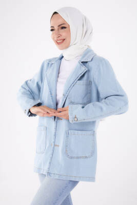 Kruvaze Kot Ceket Buz Mavi Kar - 24049 - 2