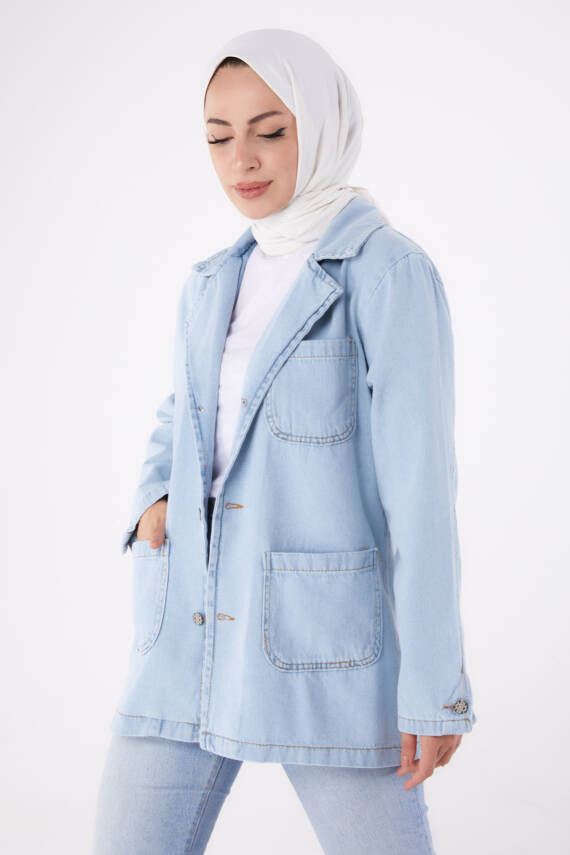 Kruvaze Kot Ceket Buz Mavi Kar - 24049 - 3